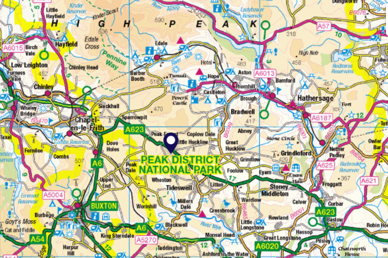 Map of Peak District National Park
